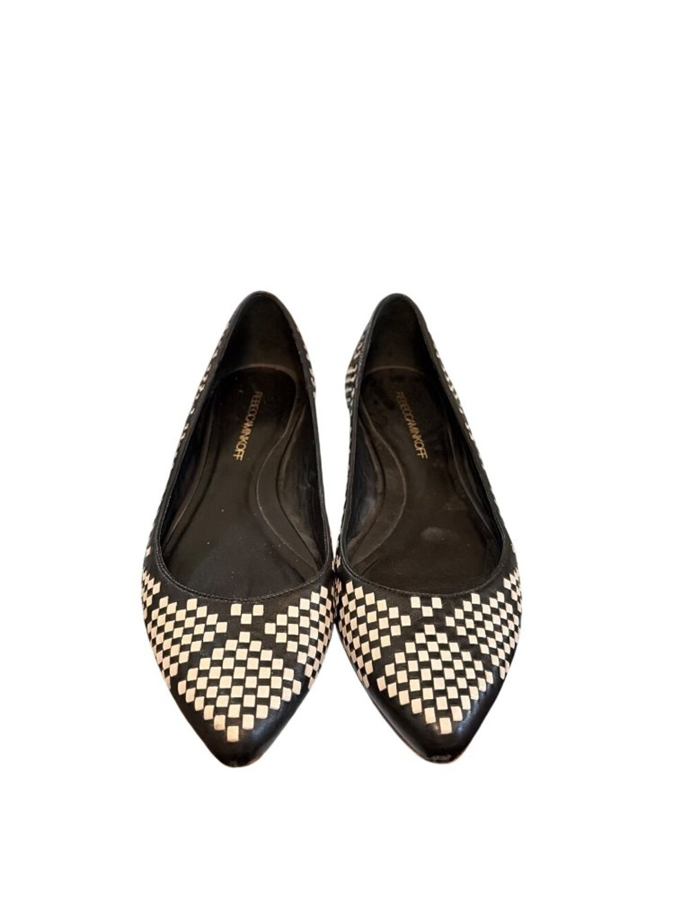 Rebecca Minkoff Idelle Woven Leather Flats Black White Pointed Toe Size 10 EUC - Picture 3 of 10